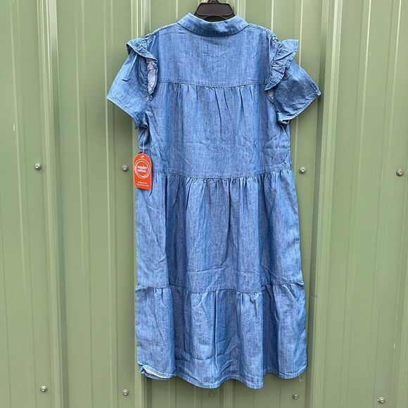 Girls Denim Ruffle Shirt Dress with Short Sleeves, Size XL - Picture 4 of 6